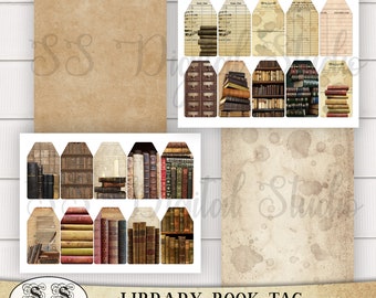 Book, Library card, Ephemera Tags, Digital Gift Tags, Printable Tags, Vintage Tags, Digital Ephemera, junk  journal, tag, Scrapbooking