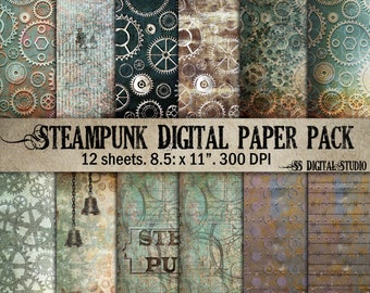 Steampunk Digital Paper: Rusty Grunge Textures (Digital Download)