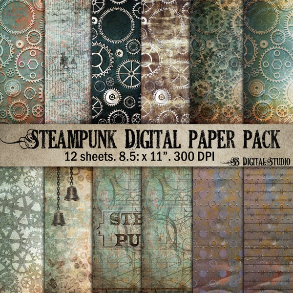 12,Grunge, Rusty, Steampunk, Antique vintage digital paper,junk journal inserts,back ground paper, scrapbook, printable, digital , download,