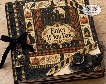 Moonlit Hollow Halloween Junk Journal Kit, Vintage Scrapbook Papers (Digital Download)
