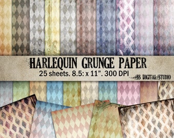 Harlequin Grunge Digital Paper: Scrapbook Crafting (Digital Download)