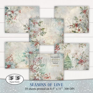Seasons of Love, White Christmas journal kit, vintage, Junk Journal Kit, Printable Vintage Ephemera, Digital  Ephemera, Journal Supplies