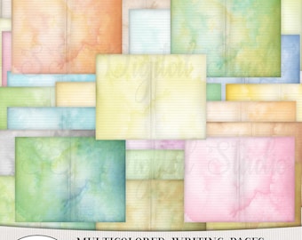 Multicolored journal pages| Landscape, pastel, plain writing Journal Paper, Instant download