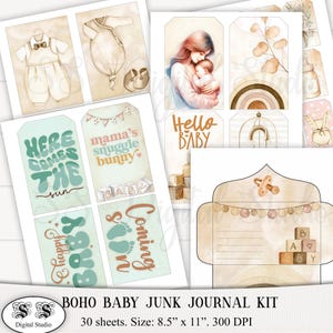 Kit de diario basura, bohemio, bebé, vintage, shabby chic, neutro, libro para bebé, niño, niña, idea de regalo, imprimible, SS Digital Studio, descarga digital