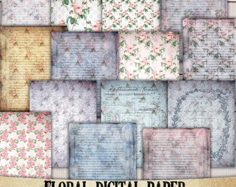 Vintage Floral Digital Scrapbook Paper: Shabby Chic Rose (Digital Download)
