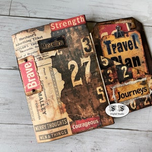 Journal in-folio de voyage masculin, journal in-folio vintage chargé d'éphémères