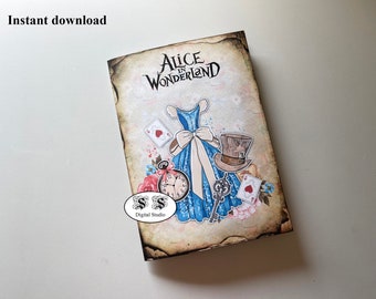 Alice in wonderland journal insert, Folio, tea party, folder, Junk Journal, Ephemera, Printable, Embellishment,