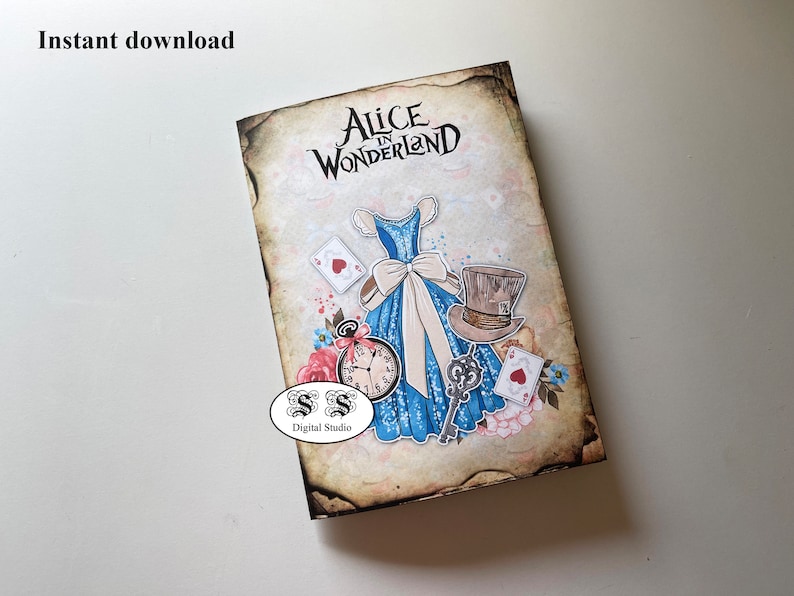 Alice i Underlandet journalinsats, Folio, Tea Party, mapp, Skräpjournal, Ephemera, Utskrivbar, Utsmyckning, bild 1