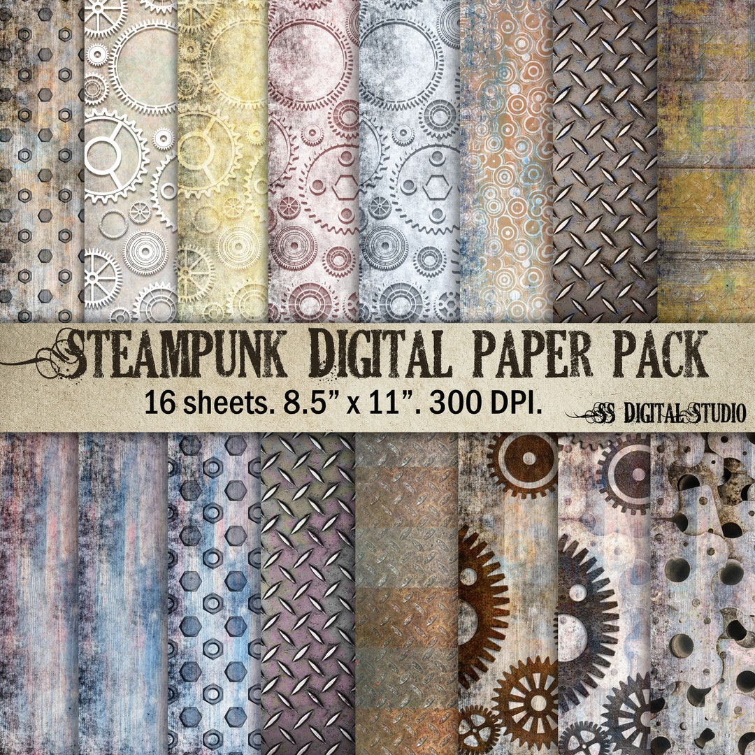 16 Steampunk Grunge Digital Paper Pack: Junk Journal Scrapbook (digital ...