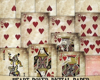 Large, Grunge, Heart Playing card, poker back ground paper, digital download