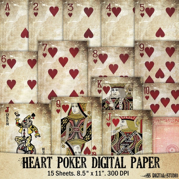 Large, Grunge, Heart Playing card, poker back ground paper, digital download