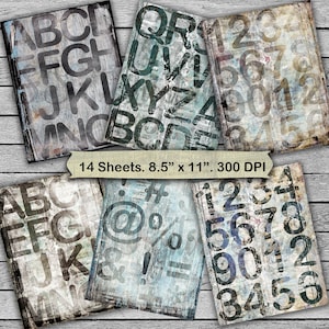 Steampunk, Grunge, Vintage, Halloween, Alphabet, Zahlen, Symbole, Textur, Papier-Pack, Junk-Zeitschrift, Scrapbook, druckbare, digitales Papier