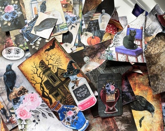 Halloween Junk Journal Paper Kit: Mystical Witchcraft Pages (Digital Download)