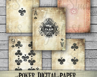 Grunge Poker Cards Digital Paper: Vintage Scrapbook Background (Digital Download)
