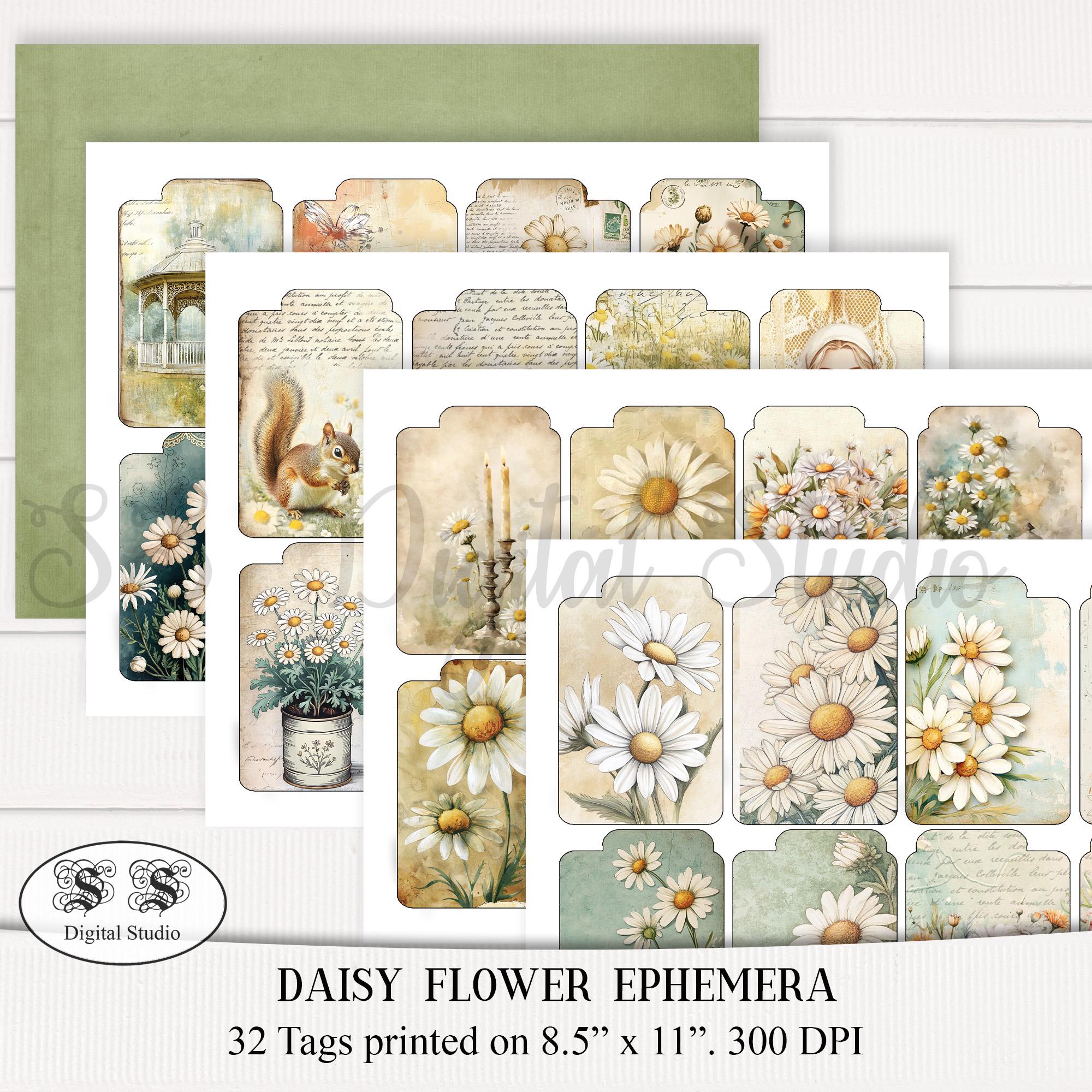 Daisy Floral Junk Journal Ephemera: Printable Tags (PDF) - Etsy