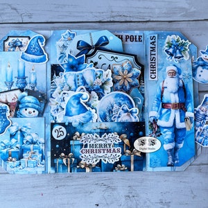 Blue Christmas Trifold Folio: Junk Journal Kit (Digital Download)