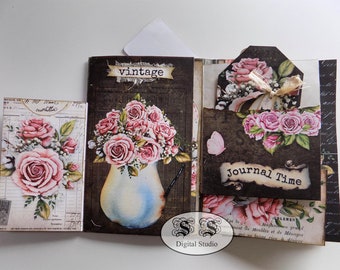 Vintage Rose Junk Journal Kit: Printable Notebook Folio (Digital Download)