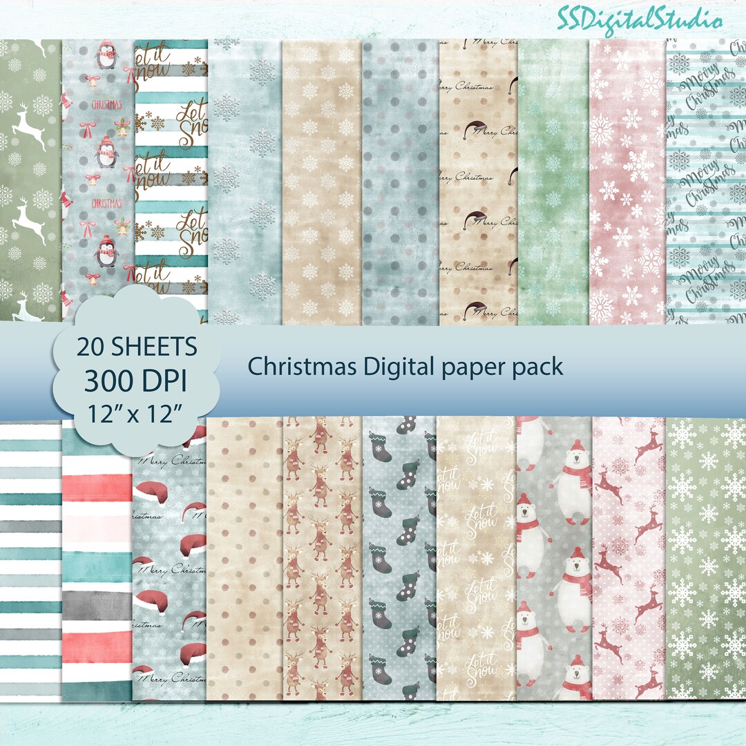 Christmas, Pastel, Color,digital Paper Pack, Card Making, Back Ground