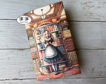 Alice in Bookland  Folio journal , folder, Junk Journal, Ephemera, Printable, Embellishment,