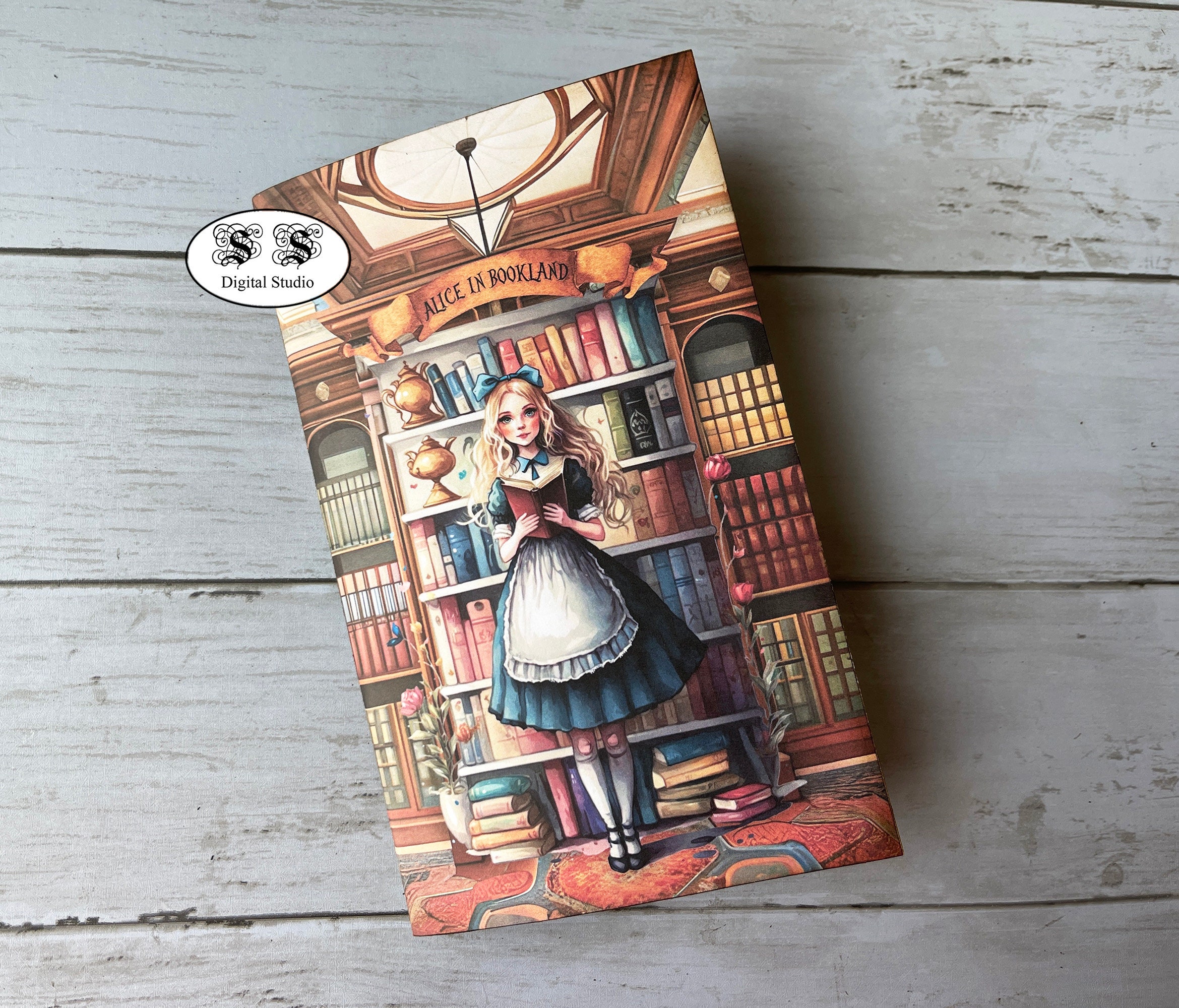 Alice in Bookland  Folio journal , folder, Junk Journal, Ephemera, Printable, Embellishment,