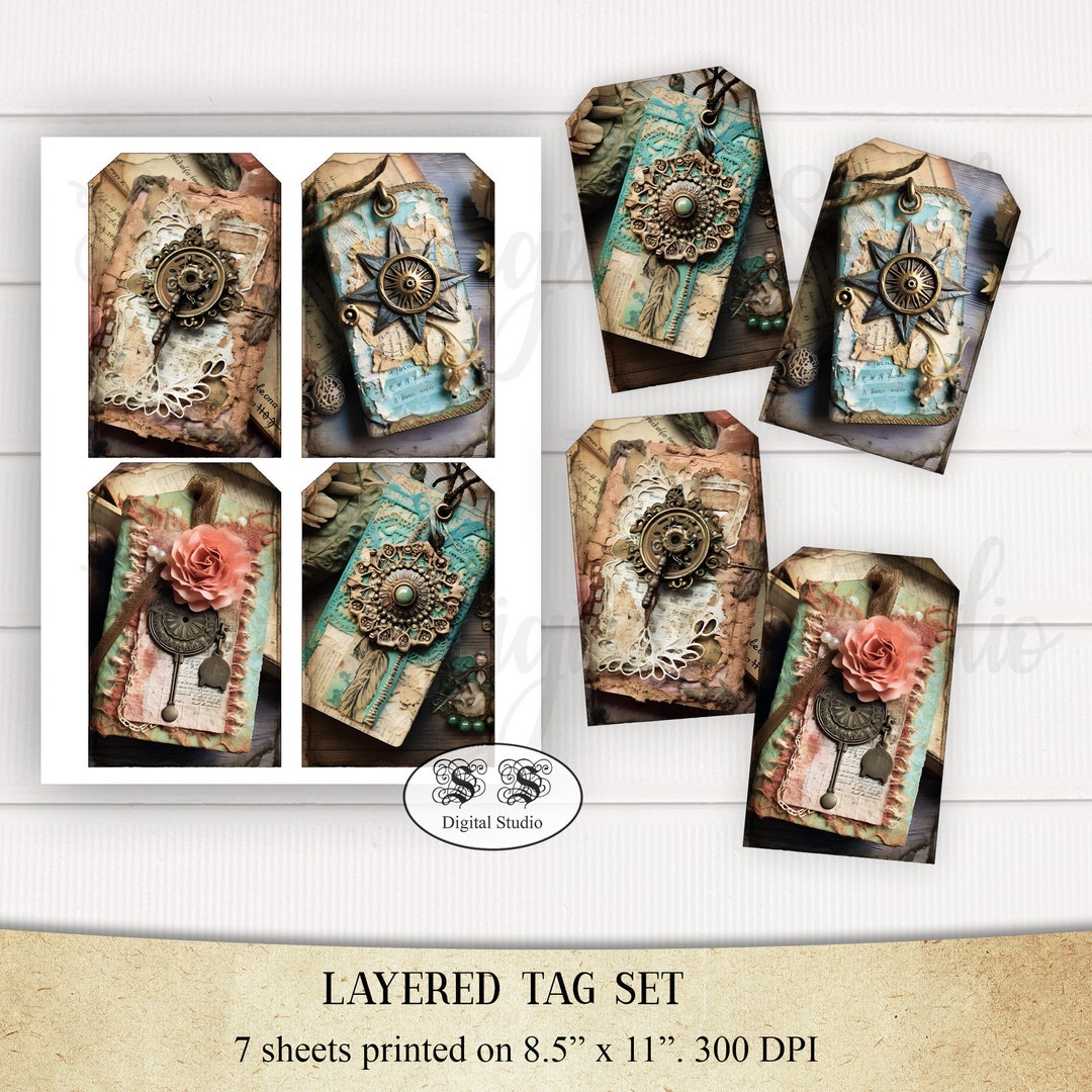 Shabby Chic Layered Tag Set. Printable Tag, Ephemera, Digital Download ...