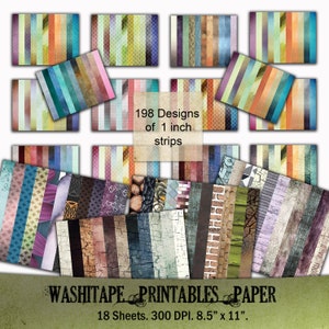 Washi cinta imprimible, decoración del planificador, tiras de papel, papel de diario basura, paquete de papel digital, tarjeta, álbum de recortes, descarga, uso comercial.