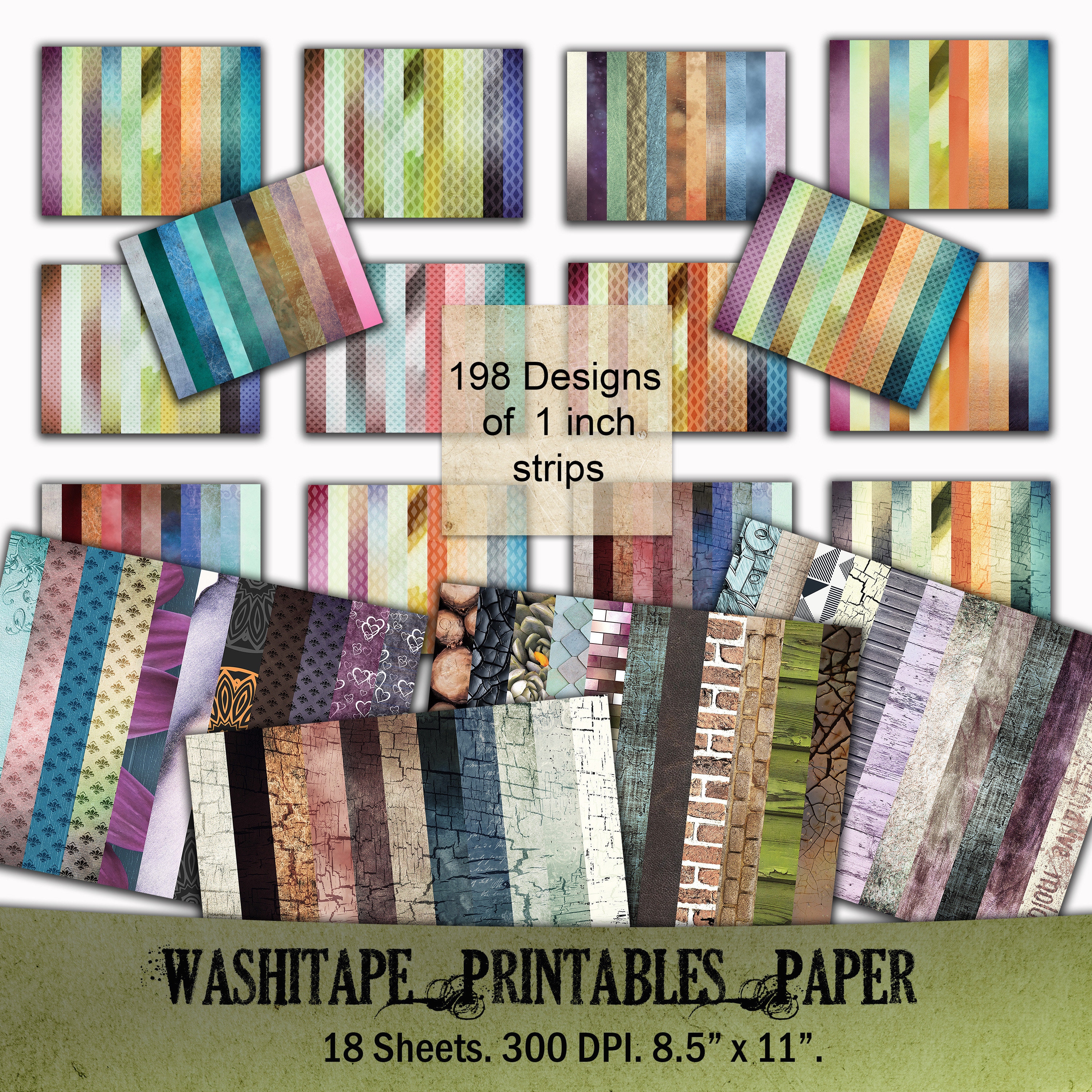 Washi Tape Strips: Printable Planner Decor, Scrapbook Paper (digital ...