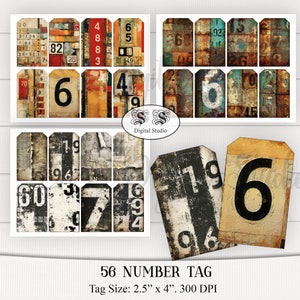 Industrial-style Number Tag, Vintage journal Tag