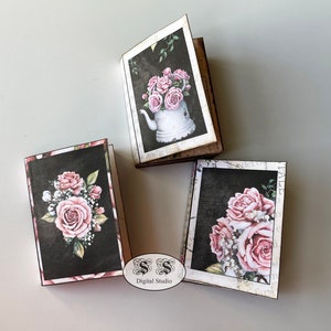 Vintage Rose Mini Book, Mini dziennik, domek dla lalek, ogród, zestaw do scrapbookingu, dziennik śmieciowy, miniatura, efemeryda, do druku, upiększenie