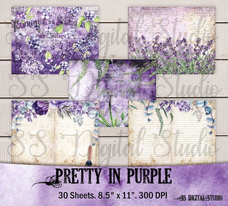 Lilac Lavender Succulent Purple Violet Garden Journal Kit Vintage Printable Ephemera Collage Paper image 9