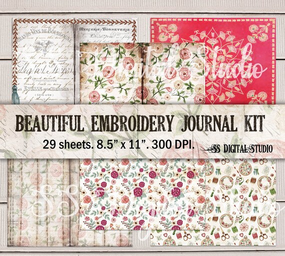 Embroidery Journal Page, Sewing, Needle Work Journal Kit, Vintage, Junk Journal  Kit, Printable Vintage Ephemera, Digital Download 