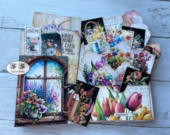 Spring Garden Mini Book Kit: Vintage Ephemera, Journal Pages (Digital Download)