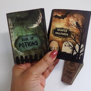 Halloween Mini Book, Mini Potions Book, coffin notebook, Scrapbook Kit, junk journal, miniature, ephemera, printable, embellishment