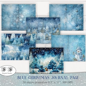 Blue Christmas journal paper, vintage, Junk Journal Kit, Printable Vintage Ephemera, Digital  Ephemera, Journal Supplies