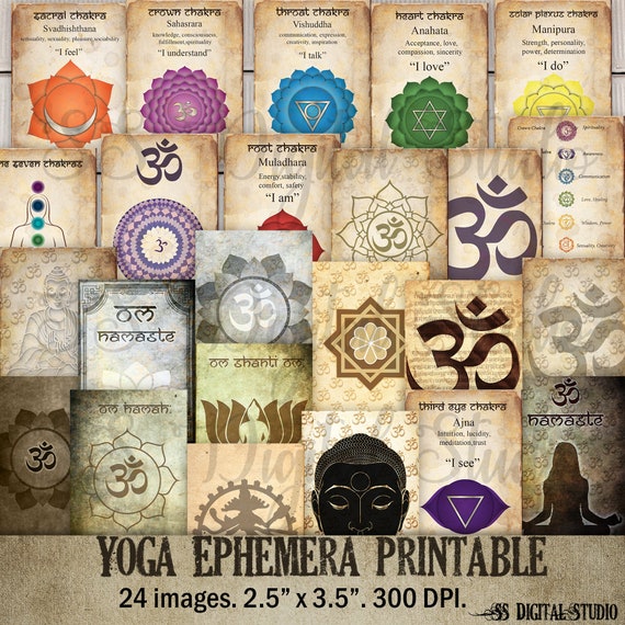 Yoga Ephemera Prints, Chakra Images, ATC Cards (Digital Download)