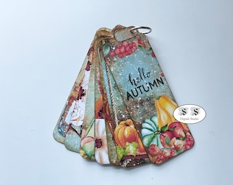 Fall large tags, junk journal kit, ephemera, printable paper, collage sheets, vintage, digital scrapbooking