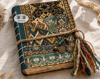Bohemian Junk Journal paper Kit, Journal pages, Tribal, African, boho, ethnic Printable papers