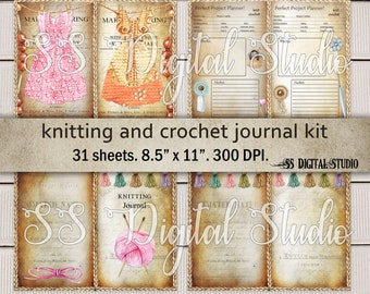 Knitting, crochet, journal page, needle work  journal kit, vintage, Junk Journal Kit, Printable Vintage Ephemera, Digital  download