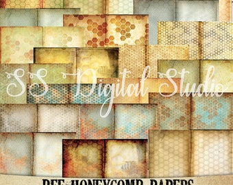 Rusty Honeycomb Papers: Vintage Bee Journal Supplies (Digital Download)