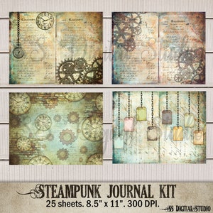 25 vellen Steampunk, Tijd, Junk journal kit, afdrukbaar dagboek, Antiek, Rusty, Grunge, afdrukbaar papier,