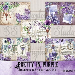 Lilac Lavender Succulent Purple Violet Garden Journal Kit Vintage Printable Ephemera Collage Paper image 8