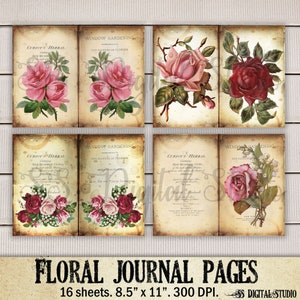 Vintage Rose Journal Paper: Shabby Chic Scrapbook (Digital Download)