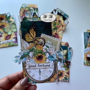 Sunflower Loaded Pocket Tags: Junk Journal Ephemera (Digital Download)