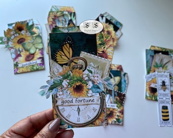 Sunflower Loaded Pocket Tags: Junk Journal Ephemera (Digital Download)