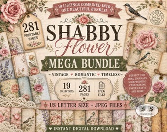 Shabby Flower Mega Bundle – 281 Printable Pages | 19 Collections (Digital Download)
