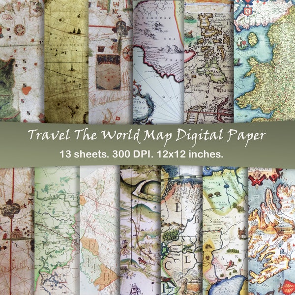 Map, printable, digital paper, pack, junk journal, world, vintage paper, scrapbook,download, printable,card making, travel, Commercial use.