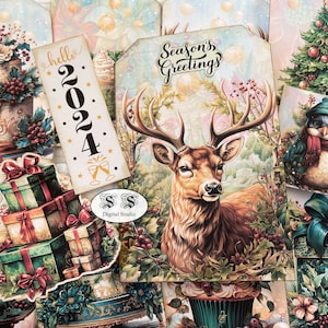 Vintage Christmas Tag Booklet: Junk Journal Ephemera (Printable Digital Download)