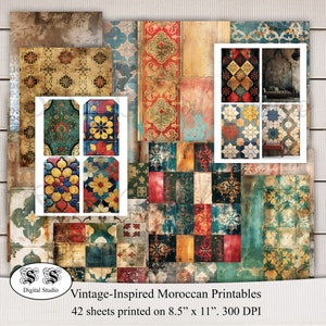 Imprimables marocains d'inspiration vintage, papier de scrapbooking grunge - téléchargement immédiat