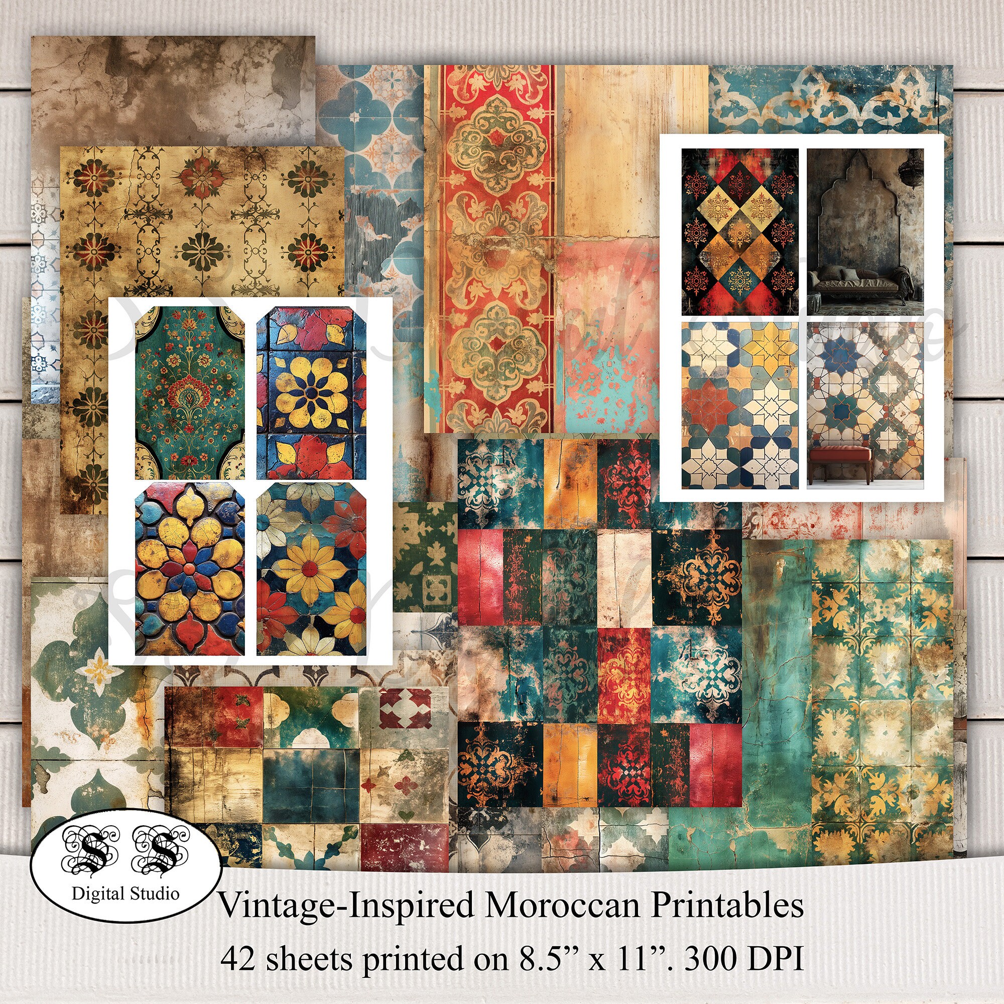 Vintage-inspired Moroccan Printables, Grunge Scrapbook Paper - Instant ...