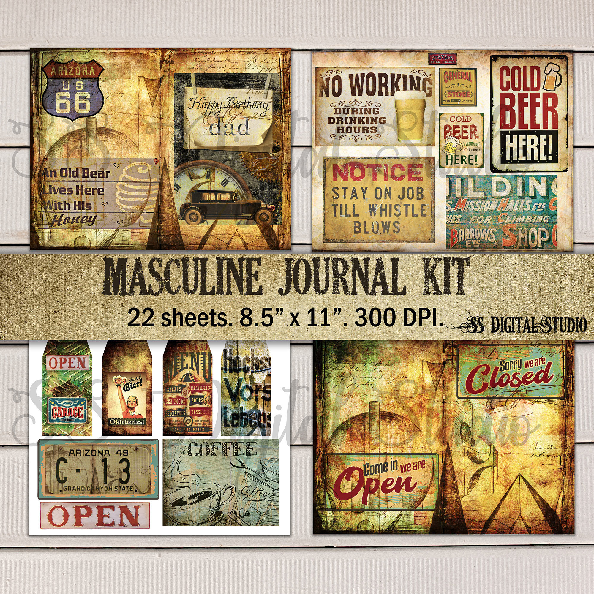 Masculine Journal Kit Gentleman Printable Paper Scrapbook - Etsy